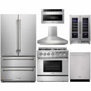 Thor Kitchen 6-Piece Pro Appliance Package - 36-Inch Dual Fuel Range with Liquid Propane Cooktop, French Door Refrigerator, Pro-Style Wall Mount Hood, Dishwasher, Microwave Drawer, & Wine Cooler in Stainless Steel