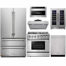 Thor Kitchen 6-Piece Pro Appliance Package - 36-Inch Dual Fuel Range with Liquid Propane Cooktop, French Door Refrigerator, Under Cabinet Hood, Dishwasher, Microwave Drawer, and Wine Cooler in Stainless Steel