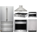 Thor Kitchen 6-Piece Pro Appliance Package - 36-Inch Cooktop with Liquid Propane Kit, Wall Oven, Wall Mount Hood, Refrigerator, Dishwasher, & Microwave  in Stainless Steel