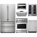 Thor Kitchen 6-Piece Appliance Package - 30-Inch Gas Range with Liquid Propane Kit, French Door Refrigerator, Under Cabinet Hood, Dishwasher, Microwave Drawer, and Wine Cooler in Stainless Steel