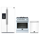 Forno 3-Piece Appliance Package - 30-Inch Gas Range, Refrigerator with Water Dispenser, and Dishwasher in White with Antique Brass Trim