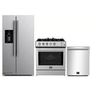 Forno 3-Piece Appliance Package - 30-Inch Gas Range, Refrigerator with Water Dispenser, and Dishwasher in Stainless Steel