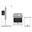 Forno Espresso 3-Piece Appliance Package - 30-Inch Electric Range, Refrigerator with Water Dispenser and Dishwasher in White with Antique Brass Trim