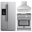 Forno 3-Piece Appliance Package - 30-Inch Gas Range with Air Fryer, Refrigerator with Water Dispenser,& Wall Mount Hood in Stainless Steel