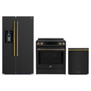 Forno Espresso 3-Piece Appliance Package - 30-Inch Induction Range, Refrigerator with Water Dispenser and Dishwasher in Black with Antique Brass Trim