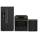 Forno Espresso 3-Piece Appliance Package - 30-Inch Induction Range, Refrigerator with Water Dispenser and Dishwasher in Black with Antique Brass Trim