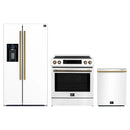 Forno Espresso 3-Piece Appliance Package - 30-Inch Induction Range, Refrigerator with Water Dispenser and Dishwasher in White with Antique Brass Trim