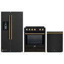 Forno 3-Piece Appliance Package - 30-Inch Induction Range, Refrigerator with Water Dispenser, and Dishwasher in Black with Antique Brass Trim