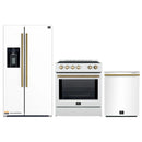 Forno 3-Piece Appliance Package - 30-Inch Induction Range, Refrigerator with Water Dispenser, and Dishwasher in White with Antique Brass Trim