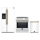 Forno 3-Piece Appliance Package - 30-Inch Induction Range, Refrigerator with Water Dispenser, and Dishwasher in White with Antique Brass Trim