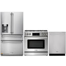 Thor Kitchen 3-Piece Appliance Package - 36-Inch Gas Range with Liquid Propane Kit, Tilt Panel, Dishwasher & Refrigerator with Water Dispenser in Stainless Steel