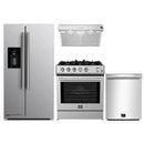 Forno 4-Piece Appliance Package - 30-Inch Gas Range, Under Cabinet Range Hood, Refrigerator with Water Dispenser, and Dishwasher in Stainless Steel