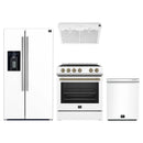 Forno Espresso 4-Piece Appliance Package - 30-Inch Electric Range, Under Cabinet Range Hood, Refrigerator with Water Dispenser and Dishwasher in White with Antique Brass Trim