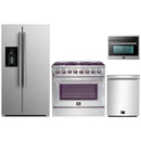 Forno 4-Piece Appliance Package - 36-Inch Dual Fuel Range, Refrigerator with Water Dispenser, 24-Inch Microwave Oven, & 3-Rack Dishwasher in Stainless Steel