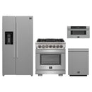 Forno 4-Piece Pro Appliance Package - 30-Inch Dual Fuel Range, Refrigerator with Water Dispenser, 30-Inch Microwave Drawer, & 3-Rack Dishwasher in Stainless Steel