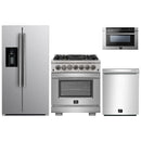 Forno 4-Piece Pro Appliance Package - 30-Inch Dual Fuel Range, Refrigerator with Water Dispenser, 24-Inch Microwave Drawer, & 3-Rack Dishwasher in Stainless Steel