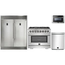 Forno 4-Piece Pro Appliance Package - 36-Inch Dual Fuel Range, Refrigerator with Water Dispenser, 24-Inch Microwave Drawer, & 3-Rack Dishwasher in Stainless Steel