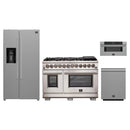 Forno 4-Piece Pro Appliance Package - 48-Inch Dual Fuel Range, Refrigerator with Water Dispenser, 30-Inch Microwave Drawer, & 3-Rack Dishwasher in Stainless Steel