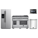 Forno 4-Piece Pro Appliance Package - 48-Inch Dual Fuel Range, Refrigerator with Water Dispenser, 24-Inch Microwave Drawer, & 3-Rack Dishwasher in Stainless Steel
