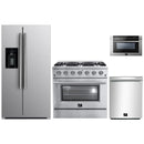 Forno 4-Piece Appliance Package - 36-Inch Gas Range, Refrigerator with Water Dispenser, 24-Inch Microwave Drawer, & 3-Rack Dishwasher in Stainless Steel
