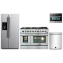 Forno 4-Piece Appliance Package - 48-Inch Gas Range, Refrigerator with Water Dispenser, 24-Inch Microwave Oven, & 3-Rack Dishwasher in Stainless Steel