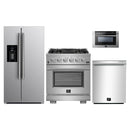 Forno 4-Piece Pro Appliance Package - 30-Inch Gas Range, Refrigerator with Water Dispenser, 24-Inch Microwave Drawer, & 3-Rack Dishwasher in Stainless Steel