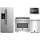 Forno 4-Piece Pro Appliance Package - 36-Inch Gas Range, Refrigerator with Water Dispenser, 24-Inch Microwave Drawer, & 3-Rack Dishwasher in Stainless Steel