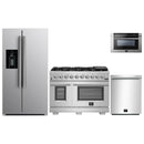 Forno 4-Piece Pro Appliance Package - 48-Inch Gas Range, Refrigerator with Water Dispenser, 24-Inch Microwave Drawer, & 3-Rack Dishwasher in Stainless Steel