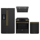 Forno Espresso 4-Piece Appliance Package - 30-Inch Induction Range, Under Cabinet Range Hood, Refrigerator with Water Dispenser and Dishwasher in Black with Antique Brass Trim