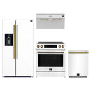 Forno Espresso 4-Piece Appliance Package - 30-Inch Induction Range, Under Cabinet Range Hood, Refrigerator with Water Dispenser and Dishwasher in White with Antique Brass Trim