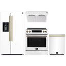 Forno Espresso 4-Piece Appliance Package - 30-Inch Induction Range, Under Cabinet Range Hood, Refrigerator with Water Dispenser and Dishwasher in White with Antique Brass Trim