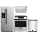 Forno Espresso 4-Piece Appliance Package - 30-Inch Induction Range, Under Cabinet Range Hood, Refrigerator with Water Dispenser and Dishwasher in Stainless Steel with Antique Brass Trim