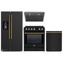 Forno 4-Piece Appliance Package - 30-Inch Induction Range, Under Cabinet Range Hood, French Door Refrigerator with Water Dispenser, and Dishwasher in Black with Antique Brass Trim
