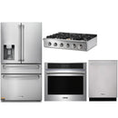 Thor Kitchen 4-Piece Pro Appliance Package - 36" Rangetop, Wall Oven, Refrigerator with Water Dispenser, & Dishwasher in Stainless Steel
