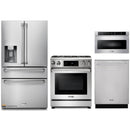 Thor Kitchen 4-Piece Appliance Package - 30-Inch Gas Range with Liquid Propane Kit, Tilt Panel, Refrigerator with Water Dispenser, Dishwasher, & Microwave Drawer in Stainless Steel