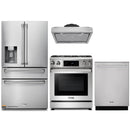 Thor Kitchen 4-Piece Appliance Package - 30-Inch Gas Range with Liquid Propane Kit, Tilt Panel, Refrigerator with Water Dispenser, Under Cabinet Hood & Dishwasher in Stainless Steel