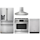 Thor Kitchen 4-Piece Appliance Package - 36-Inch Gas Range with Liquid Propane Kit, Tilt Panel, Refrigerator with Water Dispenser, Pro-Style Wall Mount Hood, & Dishwasher in Stainless Steel