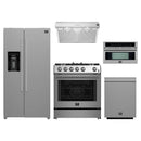 Forno 5-Piece Appliance Package - 30-Inch Gas Range, Under Cabinet Range Hood, Refrigerator with Water Dispenser, Dishwasher, and  24-Inch Microwave Oven in Stainless Steel