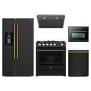 Forno 5-Piece Appliance Package - 30-Inch Gas Range, Under Cabinet Range Hood, Refrigerator with Water Dispenser, Dishwasher, and 24-Inch Microwave Oven in Black with Antique Brass Trim