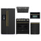 Forno 5-Piece Appliance Package - 30-Inch Gas Range, Under Cabinet Range Hood, Refrigerator with Water Dispenser, Dishwasher, and  30-Inch Microwave Oven in Black with Antique Brass Trim