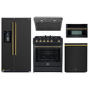 Forno 5-Piece Appliance Package - 30-Inch Gas Range, Under Cabinet Range Hood, Refrigerator with Water Dispenser, Dishwasher, and  30-Inch Microwave Oven in Black with Antique Brass Trim