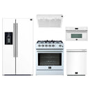 Forno 5-Piece Appliance Package - 30-Inch Gas Range, Under Cabinet Range Hood, Refrigerator with Water Dispenser, Dishwasher, and  30-Inch Microwave Oven in White with Antique Brass Trim