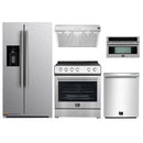 Forno 5-Piece Appliance Package - 30-Inch Electric Range, Under Cabinet Range Hood, Refrigerator with Water Dispenser, Dishwasher, and 30-Inch Microwave Drawer in Stainless Steel