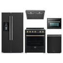 Forno 5-Piece Appliance Package - 30-Inch Electric Range, Under Cabinet Range Hood, Refrigerator with Water Dispenser, Dishwasher, and 24-Inch Microwave Drawer in Black with Antique Brass Trim