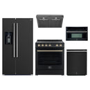 Forno 5-Piece Appliance Package - 30-Inch Electric Range, Under Cabinet Range Hood, Refrigerator with Water Dispenser, Dishwasher, and 30-Inch Microwave Oven in Black with Antique Brass Trim