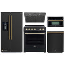 Forno 5-Piece Appliance Package - 30-Inch Electric Range, Under Cabinet Range Hood, Refrigerator with Water Dispenser, Dishwasher, and 30-Inch Microwave Oven in Black with Antique Brass Trim