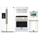 Forno 5-Piece Appliance Package - 30-Inch Electric Range, Under Cabinet Range Hood, Refrigerator with Water Dispenser, Dishwasher, and 24-Inch Microwave Oven in White with Antique Brass Trim