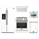 Forno 5-Piece Appliance Package - 30-Inch Electric Range, Under Cabinet Range Hood, Refrigerator with Water Dispenser, Dishwasher, and 24-Inch Microwave Oven in White with Antique Brass Trim