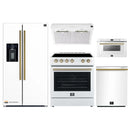 Forno 5-Piece Appliance Package - 30-Inch Electric Range, Under Cabinet Range Hood, Refrigerator with Water Dispenser, Dishwasher, and  30-Inch Microwave Oven in White with Antique Brass Trim