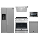 Forno 5-Piece Appliance Package - 30-Inch Electric Range, Under Cabinet Range Hood, Refrigerator with Water Dispenser, Dishwasher, and  Microwave Drawer in Stainless Steel